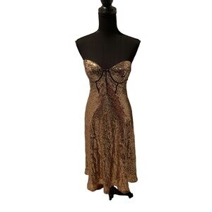 Lulu's Strapless Gold Sequin Midi Dress Small